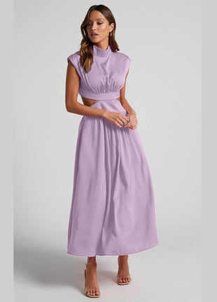 Cutout Mock Neck Sleeveless Ruched Dress - MimiStylez