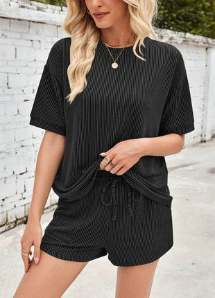 Lovelet Round Neck Half Sleeve Top and Drawstring Shorts Set - MimiStylez