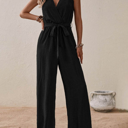 Tied Surplice Sleeveless Wide Leg Jumpsuit - MimiStylez