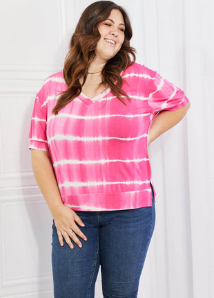 Yelete Full Size Oversized Fit V-Neck Striped Top - MimiStylez