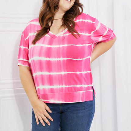 Yelete Full Size Oversized Fit V-Neck Striped Top - MimiStylez
