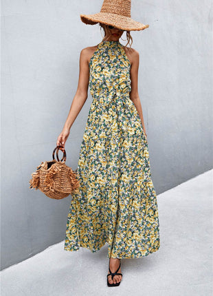 Printed Sleeveless Tie Waist Maxi Dress - MimiStylez