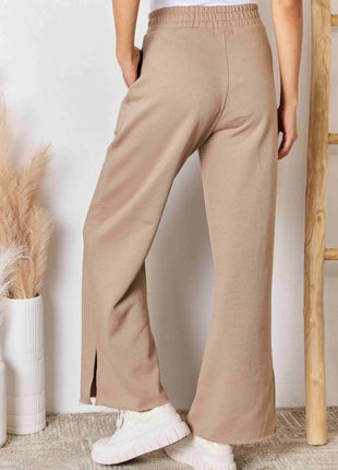 RISEN Wide Waistband Slit Wide Leg Pants - MimiStylez