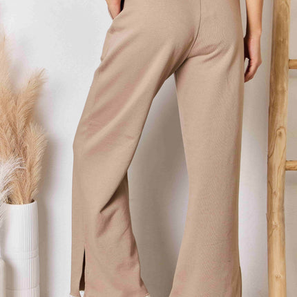 RISEN Wide Waistband Slit Wide Leg Pants - MimiStylez