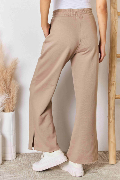 RISEN Wide Waistband Slit Wide Leg Pants - MimiStylez