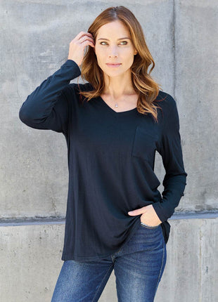 Basic Bae Full Size V-Neck Long Sleeve Top - MimiStylez