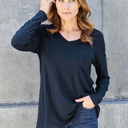 Basic Bae Full Size V-Neck Long Sleeve Top - MimiStylez