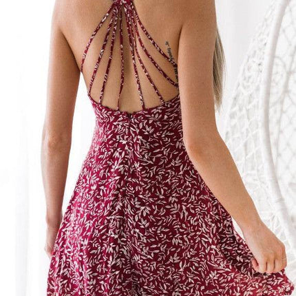 Sexy Halter Featured Backless Mini Print Dress - MimiStylez