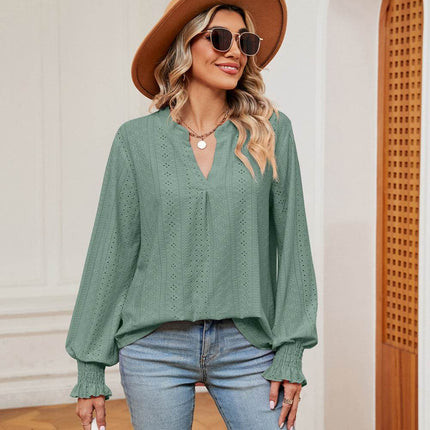 Notched Neck Flounce Sleeve Blouse - MimiStylez