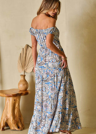 Printed Off-Shouder Short Sleeve Dress - MimiStylez