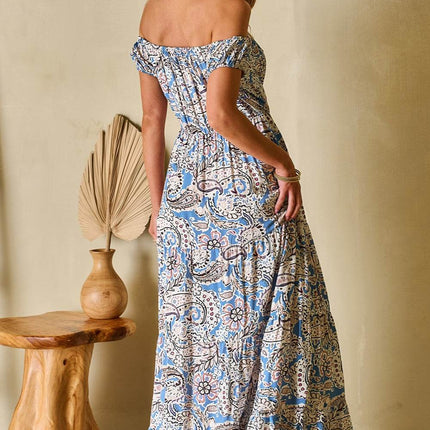 Printed Off-Shouder Short Sleeve Dress - MimiStylez