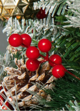 7ft Pre-Lit Christmas Tree - 70 Red Berries  70 Pine Cones, Changeable Lights & Auto-Stretching Branches, Ideal For Home Office Parties