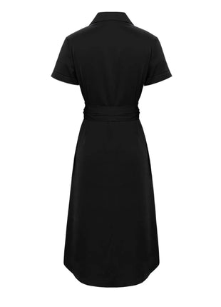 Button Down Belted Midi Shirt Dress - MimiStylez