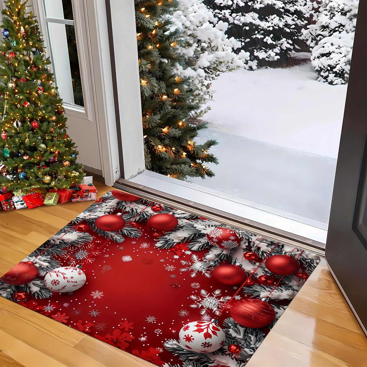 Merry Christmas Red Area Rug - Thick, Non-Slip & Machine Washable Carpet for Living Room, Bedroom, Kitchen, and Outdoor Decor - Festive Striped/Plaid Design