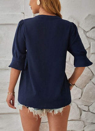 Notched Half Sleeve Blouse - MimiStylez