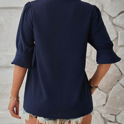 Notched Half Sleeve Blouse - MimiStylez
