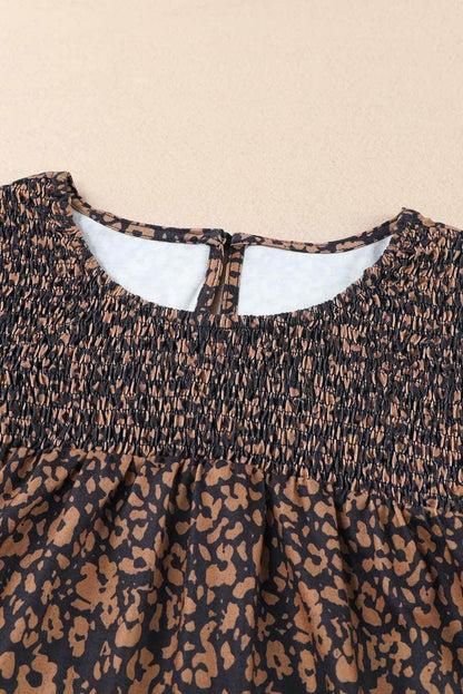 Plus Size Printed Smocked Butterfly Sleeve Blouse - MimiStylez