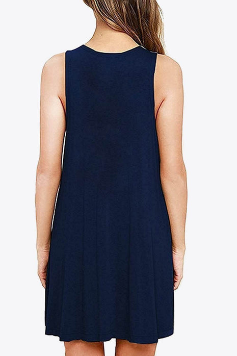 Full Size Round Neck Sleeveless Dress with Pockets - MimiStylez