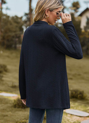Textured Open Front Long Sleeve Cardigan - MimiStylez