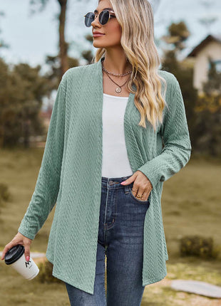 Textured Open Front Long Sleeve Cardigan - MimiStylez