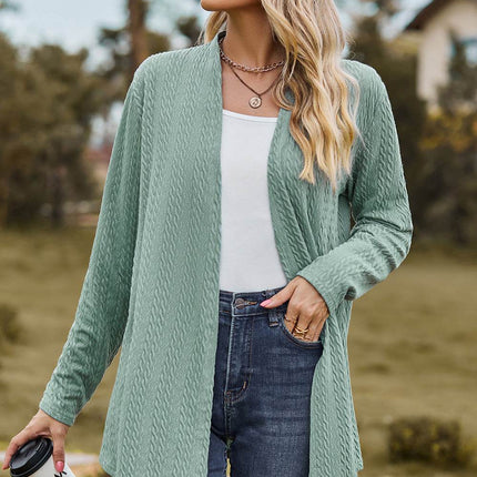 Textured Open Front Long Sleeve Cardigan - MimiStylez