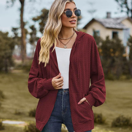 Zip Up Drawstring Long Sleeve Hooded Jacket - MimiStylez