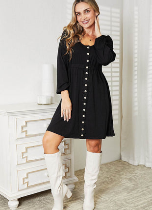 Double Take Scoop Neck Empire Waist Long Sleeve Magic Dress - MimiStylez