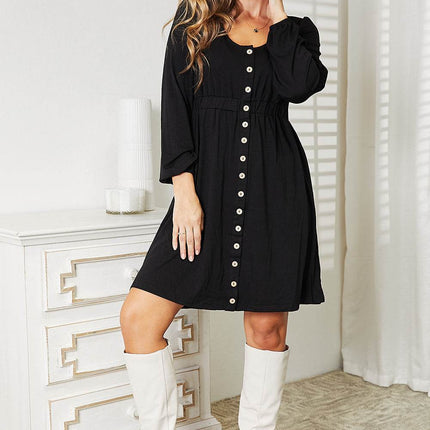 Double Take Scoop Neck Empire Waist Long Sleeve Magic Dress - MimiStylez