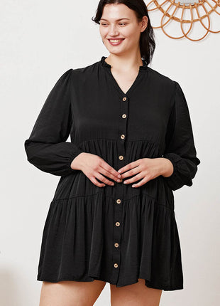 Ruffled Button Up Long Sleeve Tiered Shirt - MimiStylez