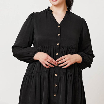 Ruffled Button Up Long Sleeve Tiered Shirt - MimiStylez
