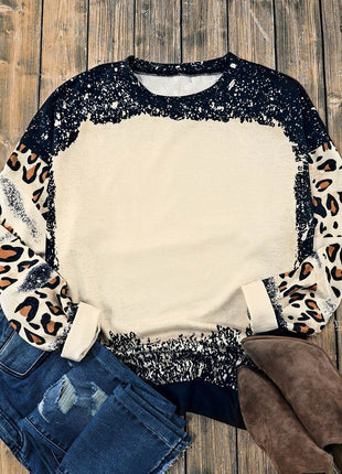 Leopard Round Neck Long Sleeve Sweatshirt - MimiStylez