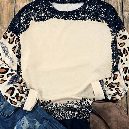 Leopard Round Neck Long Sleeve Sweatshirt - MimiStylez