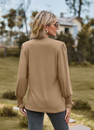 Notched Neck Flounce Sleeve Blouse - MimiStylez