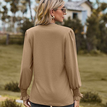 Notched Neck Flounce Sleeve Blouse - MimiStylez