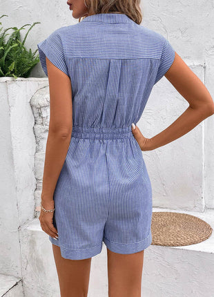Striped Notched Tie Waist Romper - MimiStylez