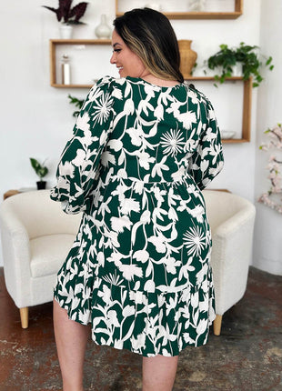 Double Take Full Size Printed Ruffle Hem Dress with Pocket - MimiStylez