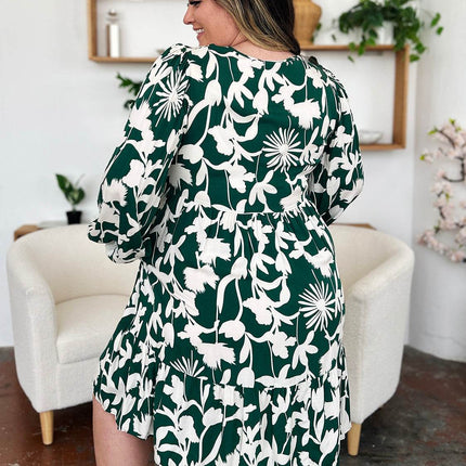 Double Take Full Size Printed Ruffle Hem Dress with Pocket - MimiStylez