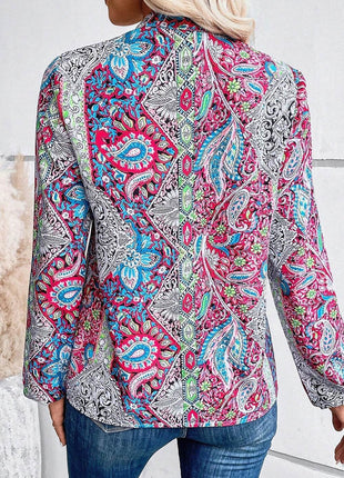 Printed Notched Long Sleeve Shirt - MimiStylez