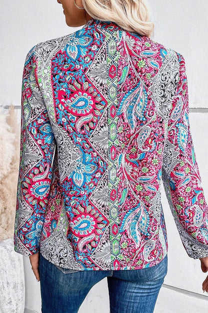 Printed Notched Long Sleeve Shirt - MimiStylez
