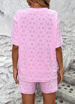 Flower Round Neck Top and Shorts Lounge Set - MimiStylez