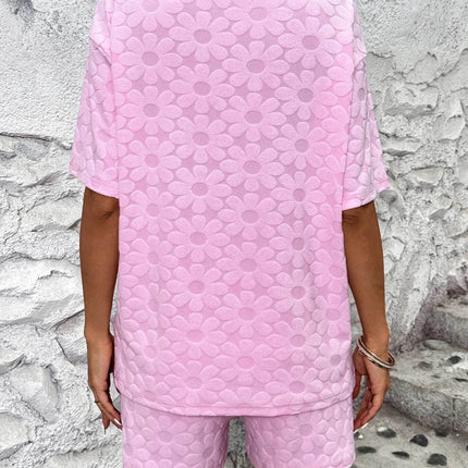 Flower Round Neck Top and Shorts Lounge Set - MimiStylez