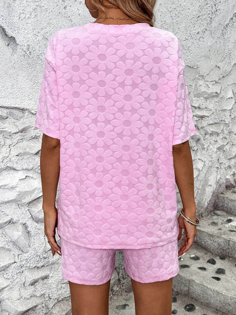 Flower Round Neck Top and Shorts Lounge Set - MimiStylez