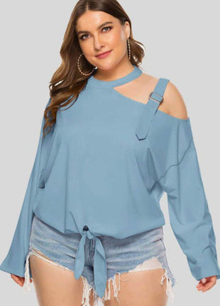 Plus Size Cold-Shoulder Tied Top - MimiStylez