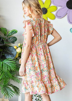 Heimish Full Size Floral Ruffled V-Neck Dress - MimiStylez