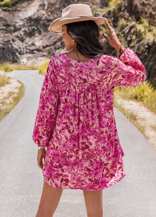 Long Sleeve V-Neck Mini Dress - MimiStylez