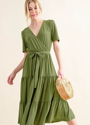 And The Why Soft Short Sleeve Tiered Midi Dress - MimiStylez