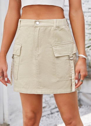 Pocketed Buttoned Denim Skirt - MimiStylez