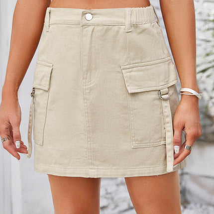 Pocketed Buttoned Denim Skirt - MimiStylez