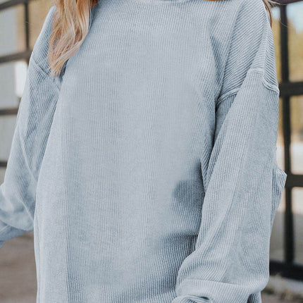 Ribbed Round Neck Drop Shoulder Sweatshirt - MimiStylez