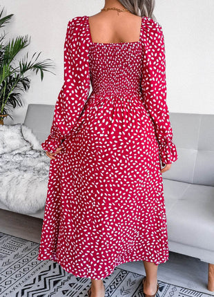 Smocked Square Neck Flounce Sleeve Dress - MimiStylez